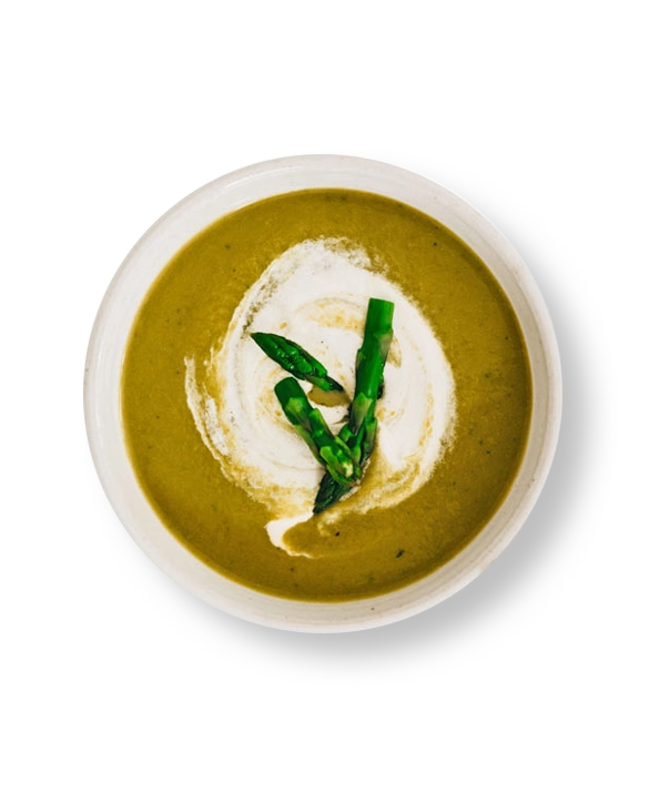 Cream of asparagus soup with macadamia oil